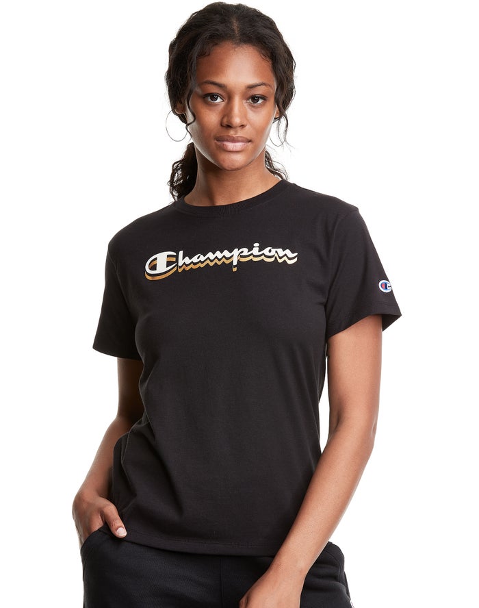 Camiseta Champion Mujer - Classic Drop Shadow Foil Script Logo ( Negras ) 2183475-EX